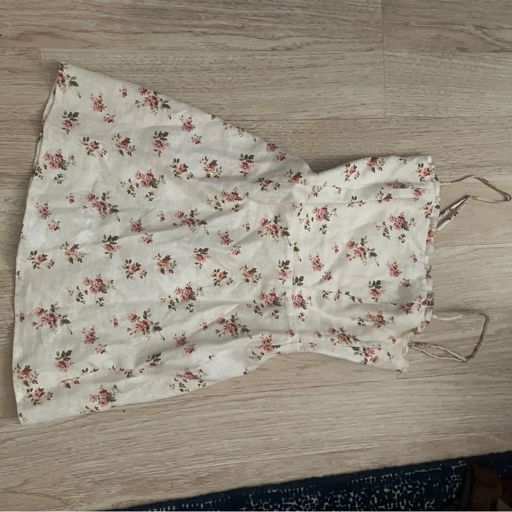 Reformation Floral Lace-Up Dress in Cream and Pink